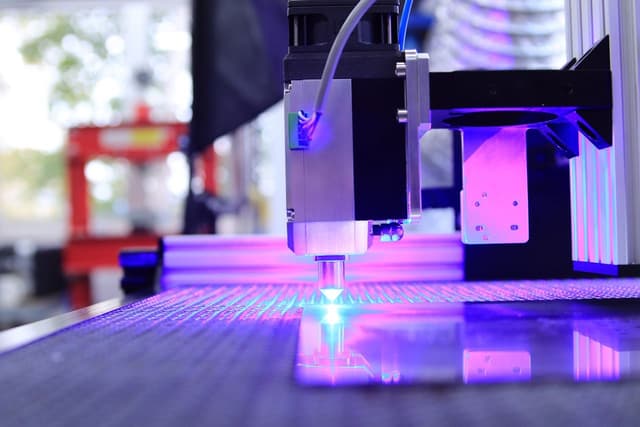 Maquina de grabado láser operando en un almacen de productos personalizados de punto clave