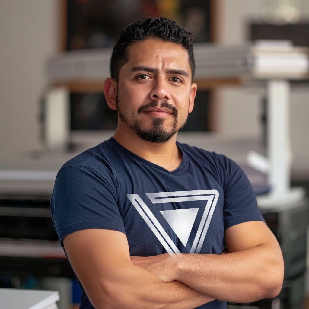 Hombre con camiseta del logotipo de Punto Clave